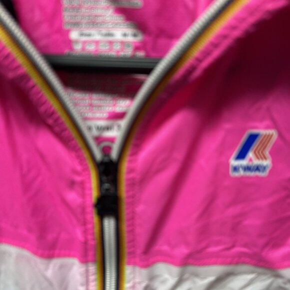 K-Way Pink Blue Packable Hooded Raincoat Jacket Size Medium - Picture 4 of 7